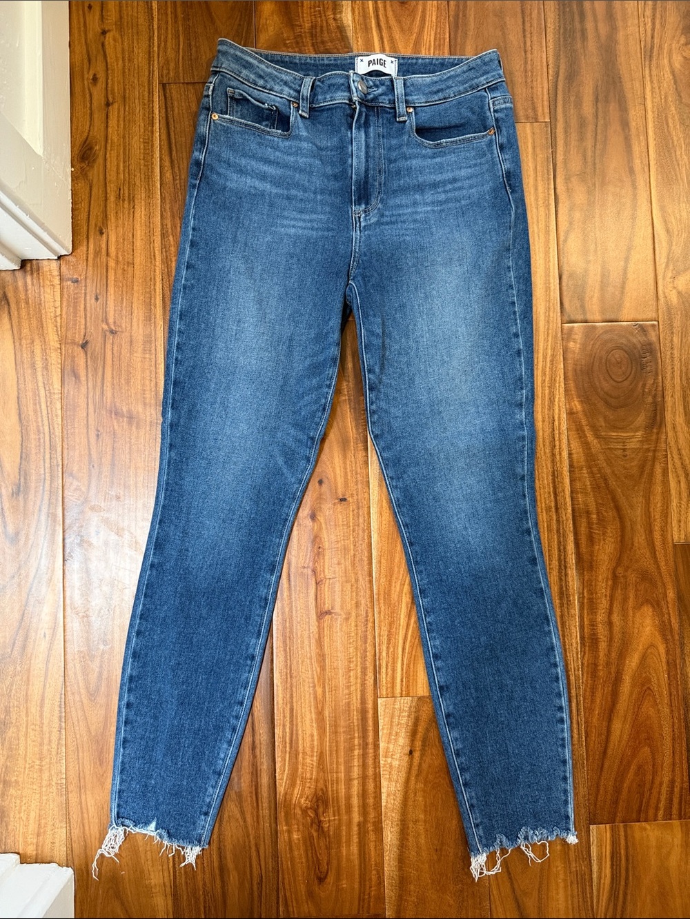 PAIGE Hoxton Ankle Skinny Jeans in Limitless with Frayed Hem, size 28